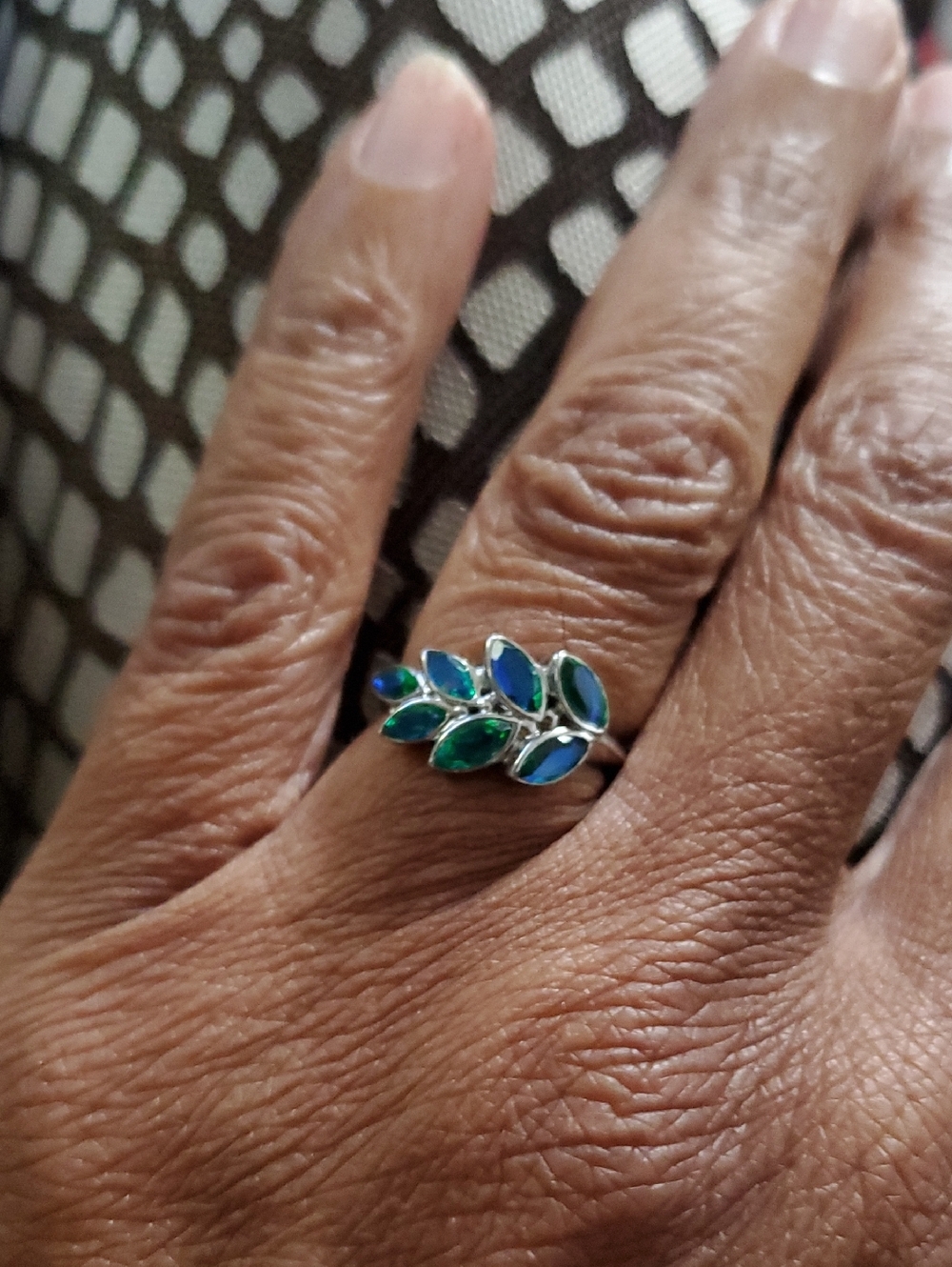 Sajen Doublet Rainbow Caribbean Quartz Sterling Silver Leaf Ring - Picture 8 of 9
